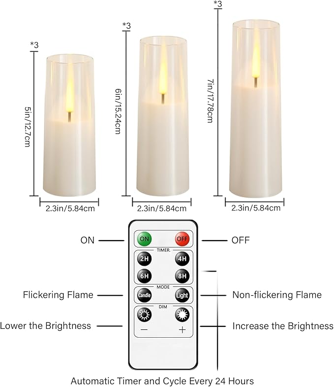 Flameless LED Candles, Upgraded Realistic 9 Pcs Flickering Flame Pillar Candles, Battery Operated Candles with Remote Timer, for Romantic Ambiance and Home Decoration (White)