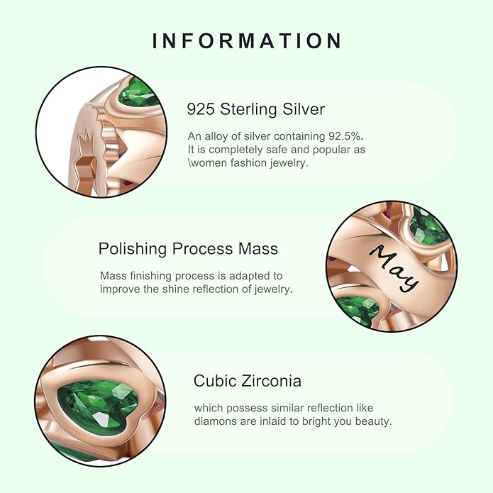 NINGAN Birthstone Charms 925 Sterling Silver Love Heart Openwork Bead for Charm Bracelets and Necklaces with 5A Cubic Zirconia, Birthday Mothers Day Jewelry Gifts Women