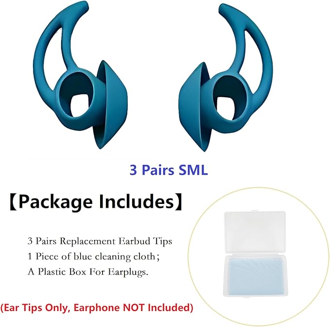 Silicone Earbud Tips 3 Pairs SML Soft and Comfortable Noise Isolation Replacement Blue Ear Tips Compatible with Bose QuietComfort and Sport Earbuds