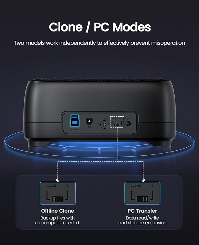 ORICO Hard Drive Docking Station Dual Bay USB 3.0 to SATA with Duplicator/Offline Clone Function External Hard Drive Dock for 2.5''/3.5'' HDD SSD Max Up to 44TB Support UASP Plug&Play-DD-C
