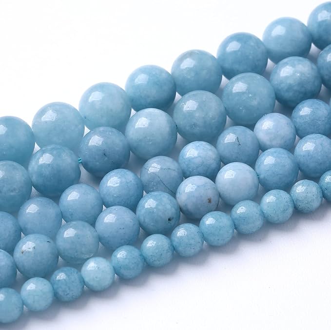 60Pcs 6mm Natural Blue Chalcedony Jades Beads for Jewelry Making Aquamarine Jades Energy Stone Healing Beads DIY Bracelet Necklace 15" 1 Strand