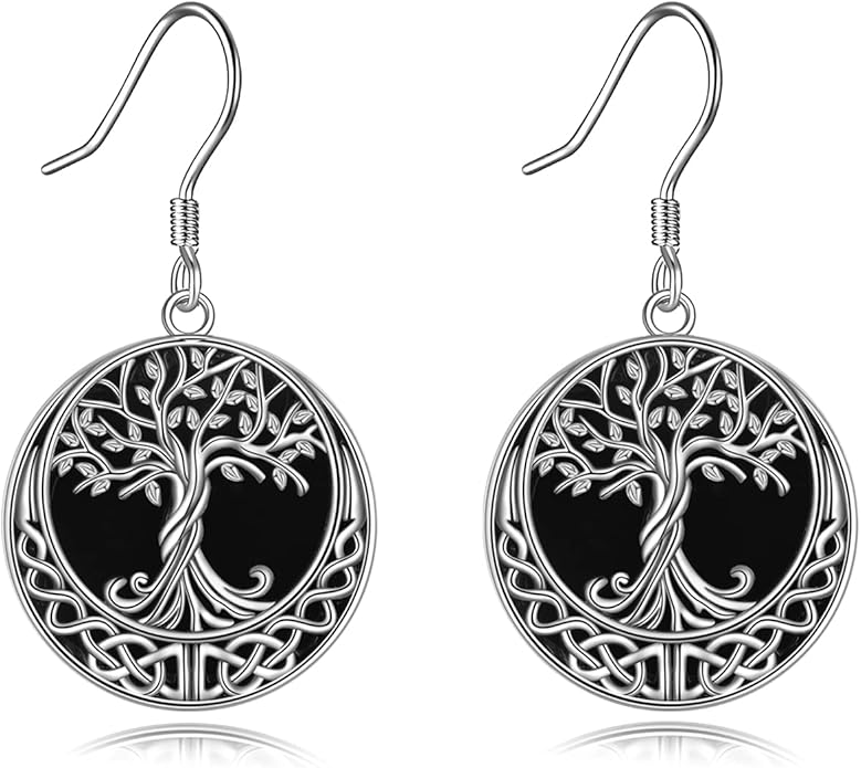 Tree of Life Earrings Sterling Silver Celtic Tree of Life Abalone Shell Dangle Drop Earrings for Women Jewelry