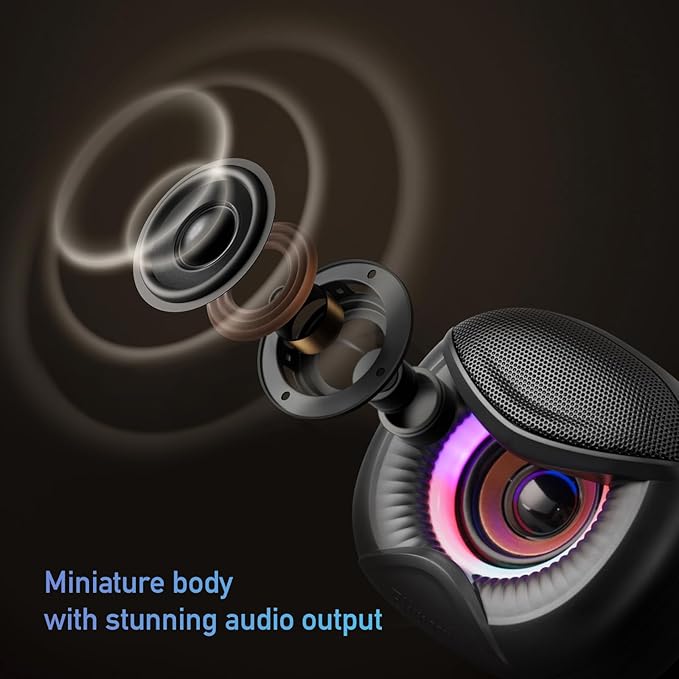 USB Powered Computer Speakers with RGB Colorful Lighting 2.0 Stereo Sound System, Headphone Jack, Plug and Play, Works with PC/Laptop (USB-C Adapter Included)