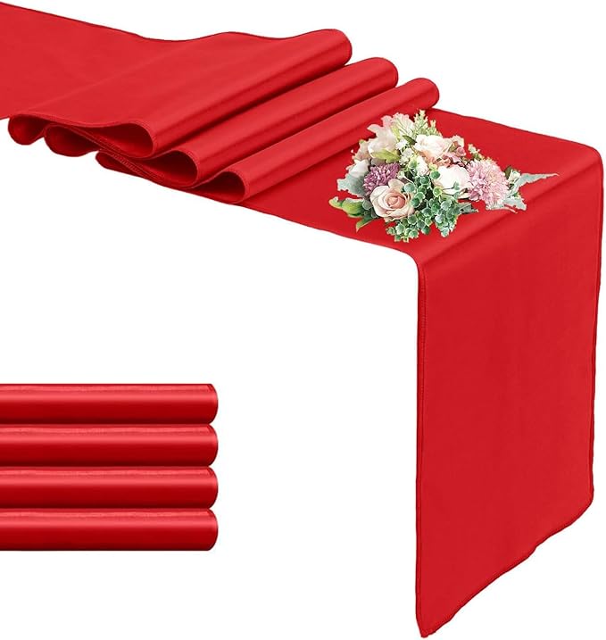 5-Pack Satin Table Runner Red 12 x 108 Inch Long Silk Satin Table Runners for Wedding,Graduations,Engagements,Birthday Party and Banquet Decoration（5 Pack, 12x108 Inch, Red）