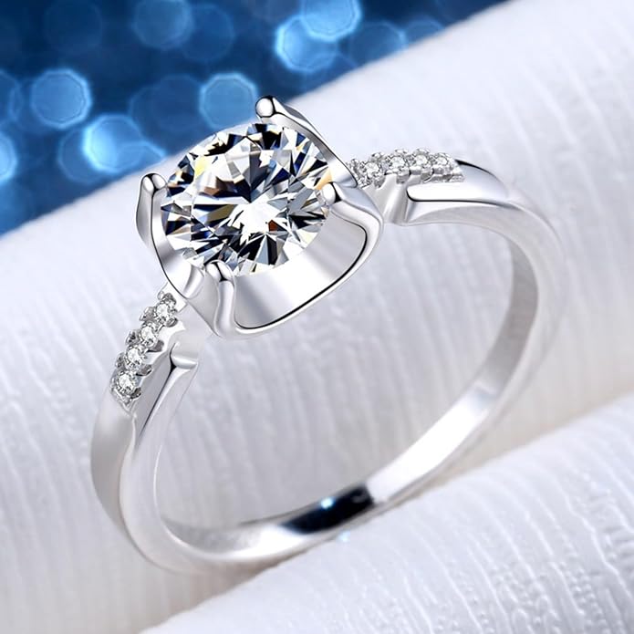 S925 Sterling Silver Wedding Ring for Women,Chic Bullhead Style, 1/2/ Carat Round Cut Diamond Ring, VVS1 D-Color,Women's Promise Rings