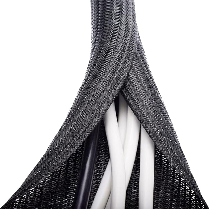 ZhiYo 20ft - 1/2 inch Cable Sleeve, Cord Wrap Wire Protector Tubing for Pets, PC Cable Wrap, Computer Cable Management Sleeve - Black