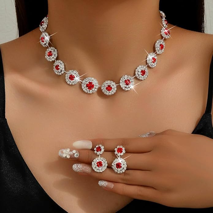Unicra Bridal Wedding Jewelry Set Silver Rhinestone Necklace Earrings Sets Formal Costume Jewelry for Women and Brides
