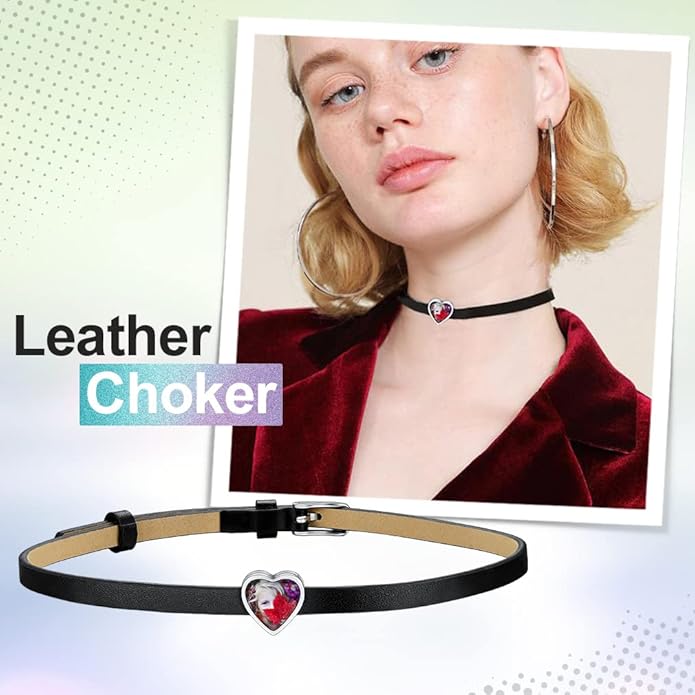 Custom4U Personalized Black Leather Choker Necklace with Picture/Name/Initials/Letters Charm,Custom Made Adjustable Choker Collar Gothic Punk Necklaces Jewelry Gifts for Women
