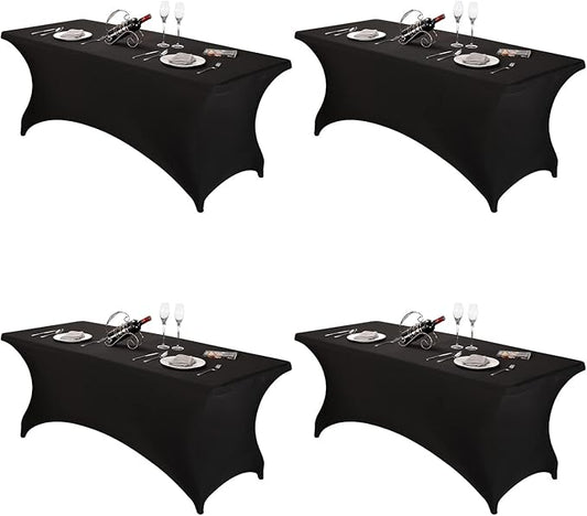 FORLIFE 4Pack Spandex Table Covers，Fitted Tablecloth for Rectangular Tables, Stretch Patio Table Covers, Universal Spandex Table Cover for Wedding, Banquet, Party (6ft, Black)