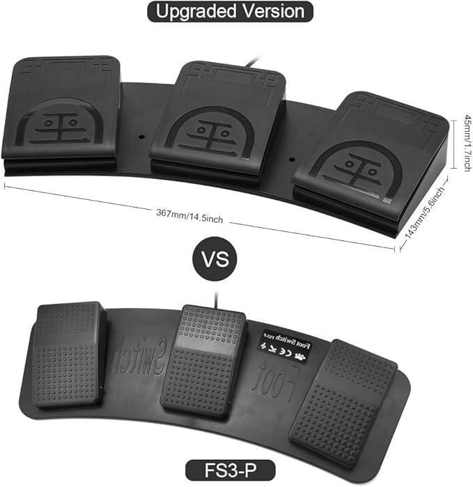iKKEGOL Upgraded USB Triple Foot Pedal Switch Control 3 Three Key Footswitch Program Customized Computer Keyboard Mouse Game Action HID