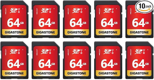 GIGASTONE 64GB SD Card 10-Pack UHS-I U1 Class 10 SDXC Memory Card High Speed Full HD Video Canon Olympus Digital Camera with 10 Mini Cases