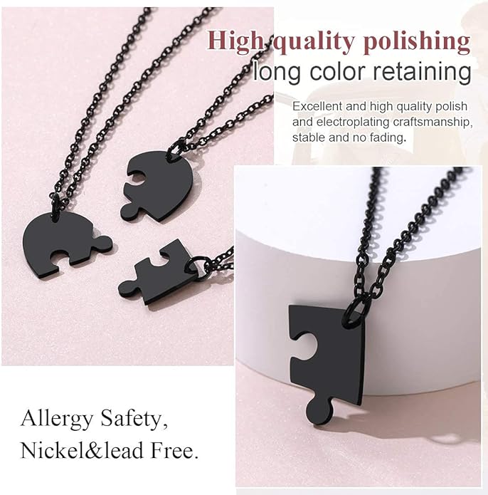 FindChic Personalized Matching BFF Necklace for 2/3/4/5/6 Puzzle Name Heart Pendant Stainless Steel Couple Necklace Set Customized Necklaces for Teen Girls