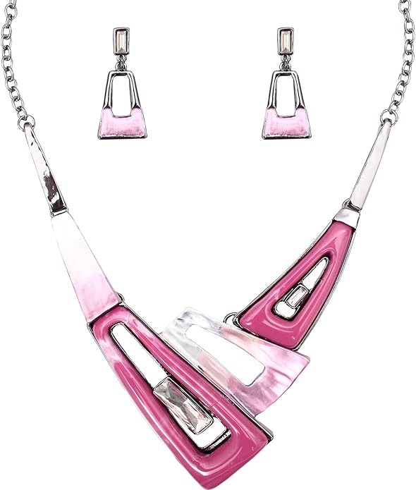 SFE Irregular Enamel Triangle Shape shell Collar Bib Bohemian Boho Statement Necklace Earrings Fashion Costume Jewelry Set for Women