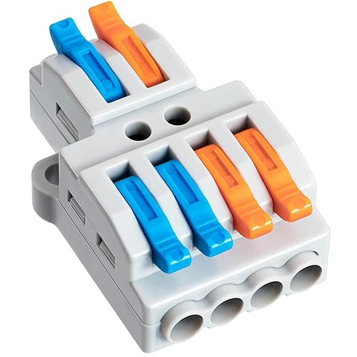 10PCS Lever Wire Connectors, Quick Wiring Cable Connectors, Compact Push-in Conductor Terminal Block(10PCS 2 in 4 Out)
