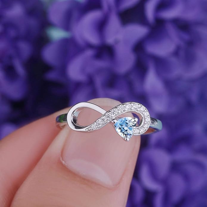 JO WISDOM Promise Ring for Women Sterling Silver Infinity Heart Promise Rings for Her Birthstone Cubic Zirconia Friendship Ring Size 5-12