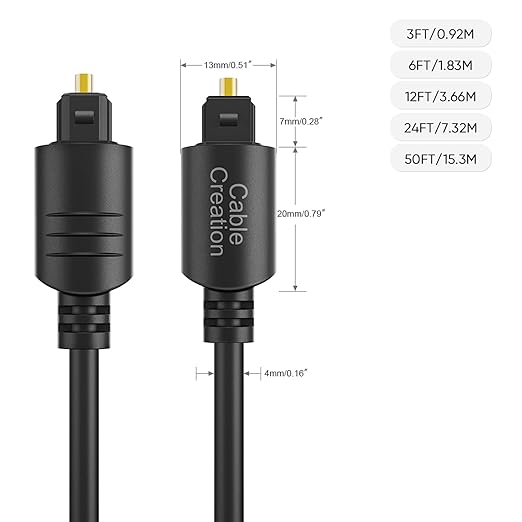 CableCreation 50FT Digital Fiber Optical TosLink Cable Gold Plated for Home Theater, Sound Bar, TV, PS4, Xbox, VD/CD Player,Blu-ray Players,Game Console& More,Black