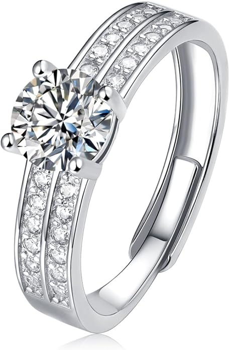S925 Sterling Silver Adjustable Anniversary Rings for Women,1 Carat Diamond Ring D-color VVS1,Stylish Engagement Gifts for Your Loved One