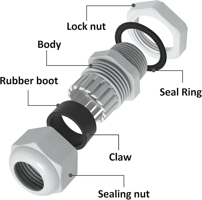 10 Pcs 1/2" NPT Nylon Cable Glands, IP68 Waterproof Adjustable Cord Grip Cable Connector Strain Relief Wire Protectors for 6-12mm Cable Diameter, Grey