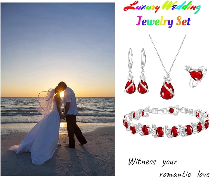 LMXXVJ Jewelry Set for Women,Teardrop Cubic Zirconia Necklace Earrings Adjustable Ring Bracelet Jewelry Set Formal Jewelry Gift