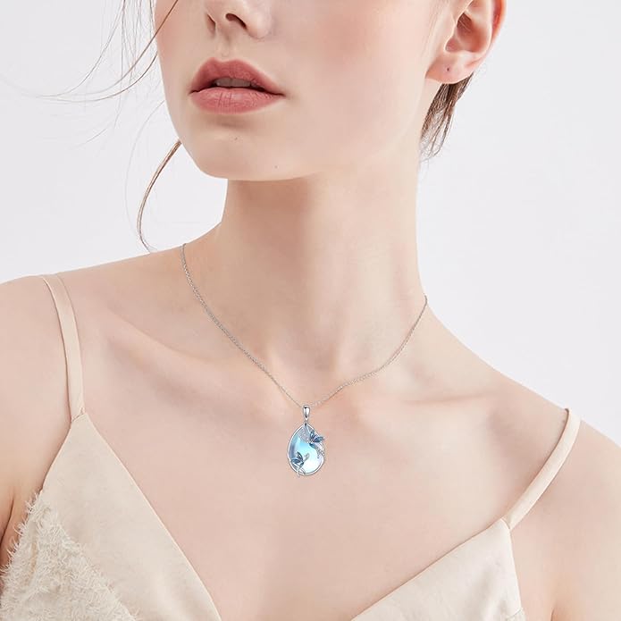 KQF Dragonfly/Butterlfy/Cat/Jellyfish/Bunny/Axolotl/Bee/Mermaid/Hummingbird/Elephant Necklace for Women Sterling Silver Moonstone Pendant Necklace Dragonfly Jewelry Gifts for Women