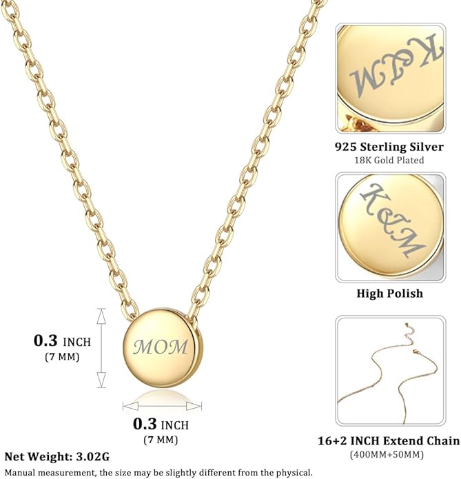 ChicSilver Personalized 925 Sterling Silver Dainty Small Heart/Star/Moon/Dot/Triangle Pendant Necklace for Women, Silver/Gold/Rose Gold/Black (with Gift Box)