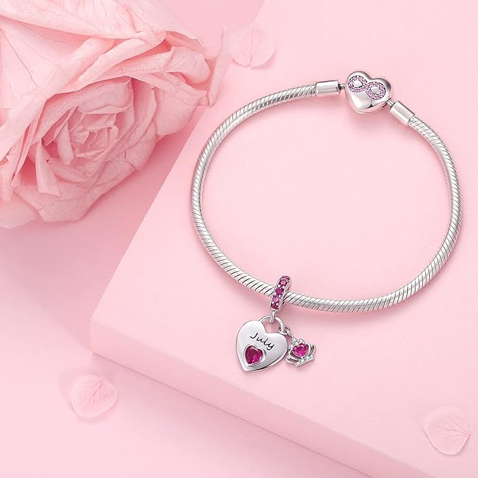 Birthstone Charms for Charms Bracelet: 925 Sterling Silver Heart Dangle Charms for Bracelets and Necklaces, Birthday Mother's Day Christmas Gifts For Women.