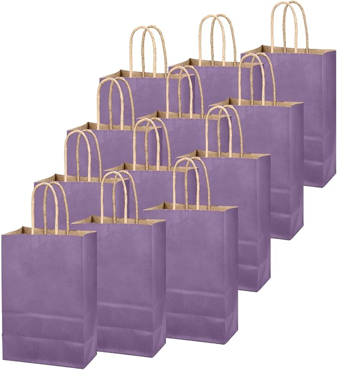 qiqee Grape Purple Gift Bag with Handles Bulk 24Pcs Paper Bags -10.6"x8.3"x4.3"Party Favor Bags - Solid Color