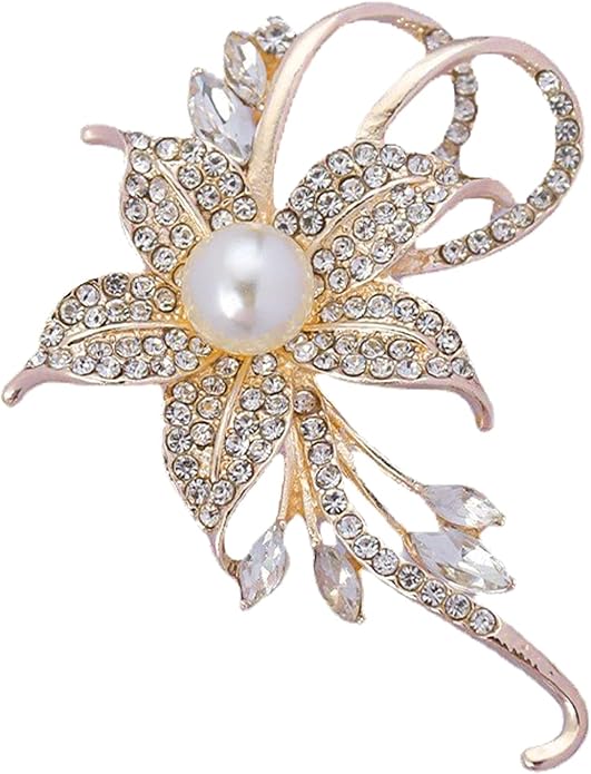 Crystal Pearl Flower Brooches Pins Fashion Beautiful Created Rhinestone Floral Brooch Good Idea for Party Dance Wedding Banquet for Elegant Women Girl