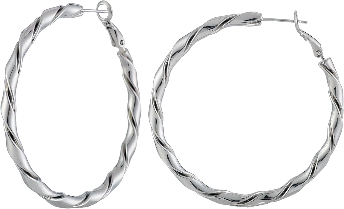 14k Gold Plated Hoop Earrings for Women, 925 Sterling Silver Posts Thick Twist Hypoallergenic Chunky Large Earrings 20mm 30mm 40mm 50mm