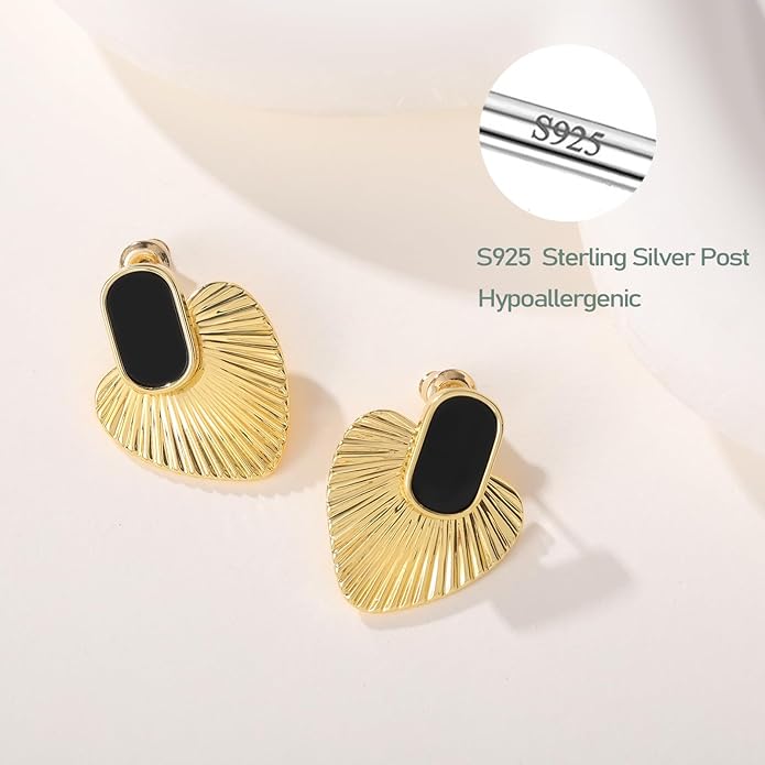 Black/White/Red/Green/Blue/Brown Heart Earrings for Women, Gold Plated Vintage Gold Earrings with Hypoallergenic Posts,Lightweight Black and Gold Dangle Statement Jewelry, Gift for Women—Girlfriend Wife Mom for Wedding, Party, Valentines Day Gifts for Her