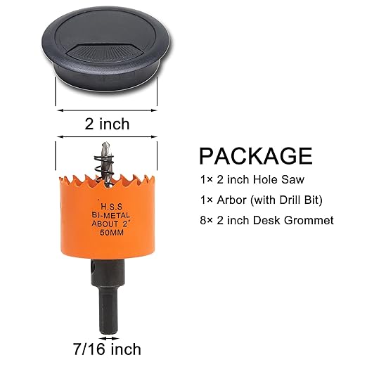 Desk Grommet 2 inch with Hole Saw, Desk Cord Hole Cover Grommet for Cables, 8 PCS, Black