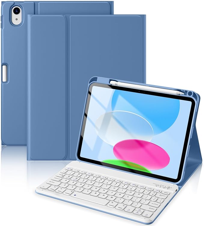 for iPad 10th Generation Case with Keyboard 10.9 Inch- Magnetic Wireless Keyboard Case with Pencil Holder Stain Proof Folio Cover for iPad (A16) 11th Gen 11 Inch 2025/10th Gen 2022 - Blue