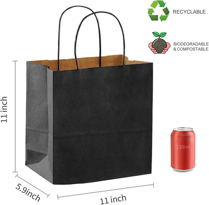 COGLARING 50Pcs Black Gift Bags with Handles - 11x5.9x11 Inch Paper Bag for Parties, Shopping, Grocery & Takeout - Black Paper Gift Bags Bulk