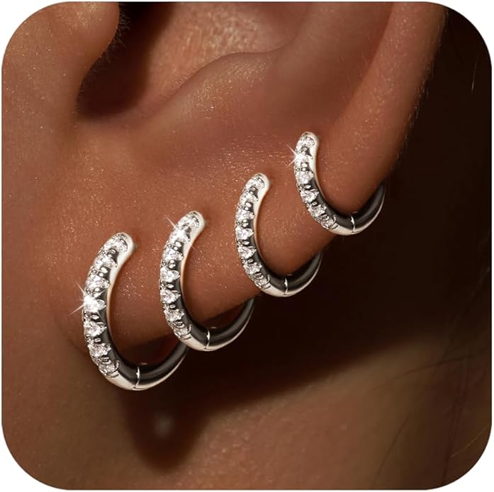 Small Gold Huggie Hoop Earrings Set for Women Men Hypoallergenic 14K Plated Stack Cartilage Earrings, Multiple Piercing Lightweight Mini Thin Cute Dainty Trendy Jewelry Set Christmas Gifts for Women