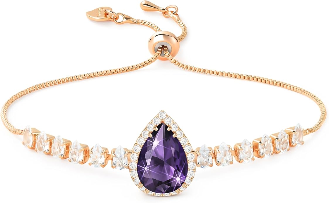 Linawe Crystal Imitation Diamond Rhinestone Charm Bracelets for Women, Gold/Silver/Rose Gold Adjustable Chain Bracelet, Teardrop Birthstone Cubic Zirconia Prom Costume Wedding Jewelry