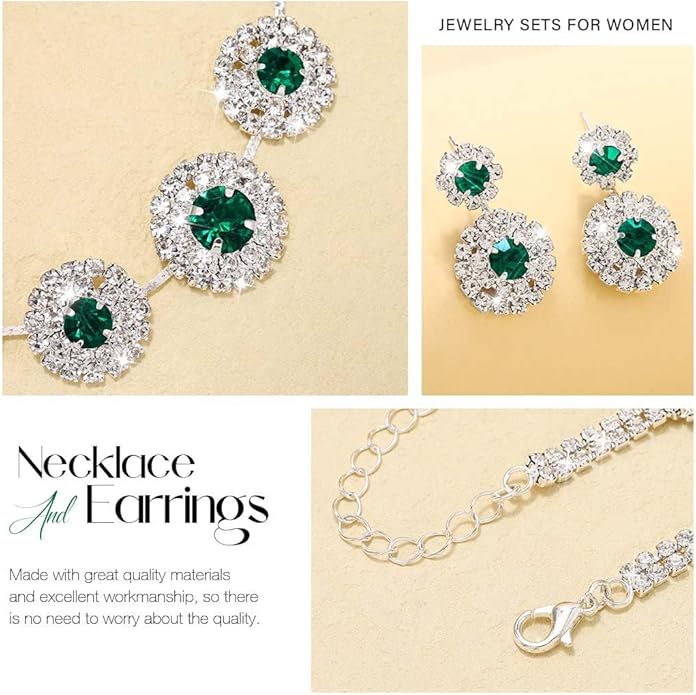 Unicra Bridal Wedding Jewelry Set Silver Rhinestone Necklace Earrings Sets Formal Costume Jewelry for Women and Brides