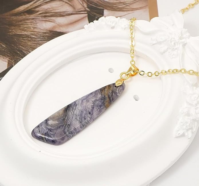 Nature Stone Necklaces for Women Boho Pendant Necklace 18K Gold Chain Necklaces