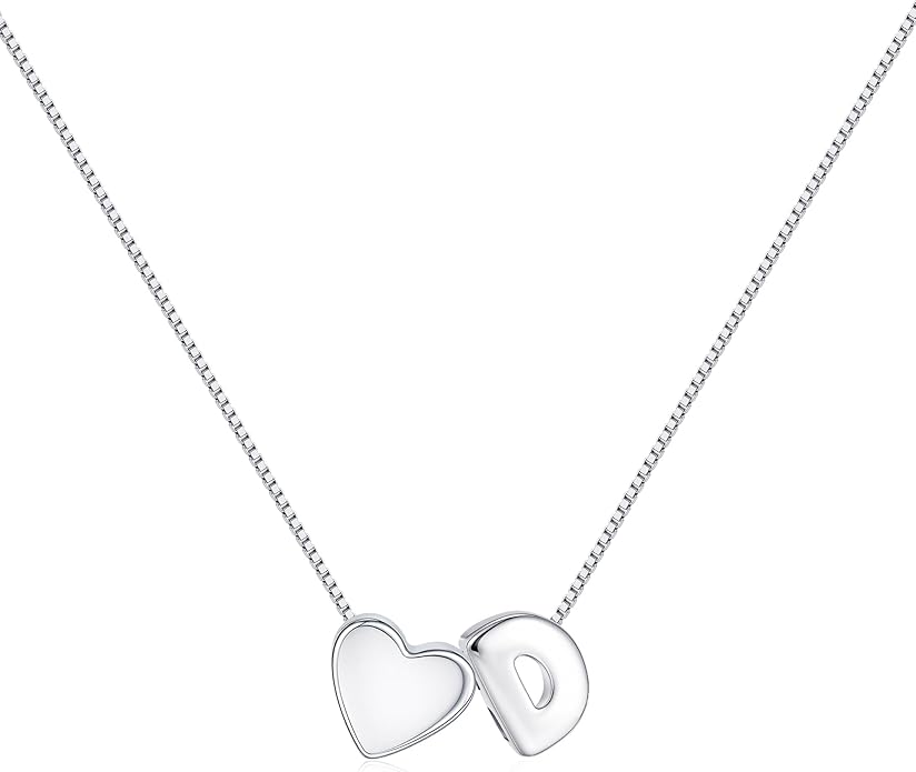 JKK Valentines Day Gifts for Her, 925 Sterling Silver Letter A-Z Heart Necklace Silver Jewelry Trendy Stuff Birthday Valentine's Day Gifts for Women Mom Her