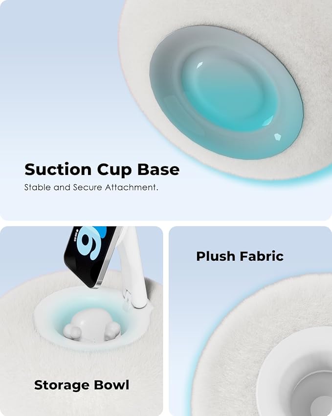 Viozon Phone Holder for Bed, Magnetic Pillow Stand, Compatible with 4-7" Phone/Kindle with Small Storage, Removable Suction Base for Stability, Idea for Kindle Reading and Video Watching On Bed,White