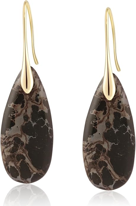 Natural Healing Stone Fishhoop Dangle Drop Earrings Statement Gold silver earrings