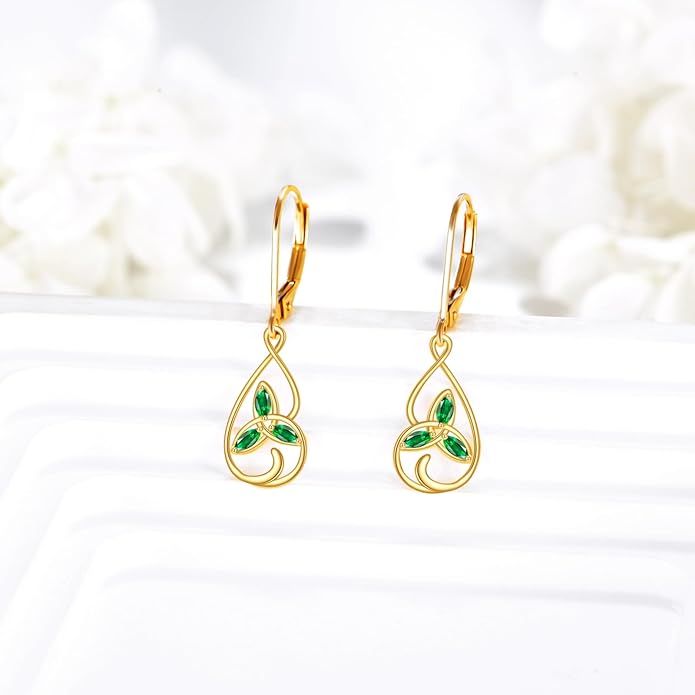 DOVRAN 10K 14K Solid Gold Leverback Earrings for Women Real Yellow Gold Filigree Dangle Earrings Trendy Jewelry Birthday Christmas Gifts for Wife Mom