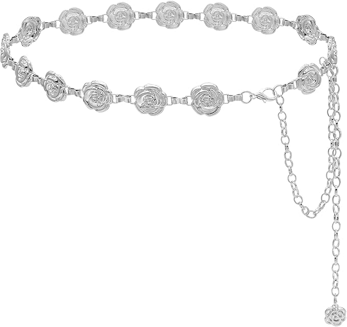 Small Flower Metal Belt Chain - Adjustable Waist Chain for Women's Dresses