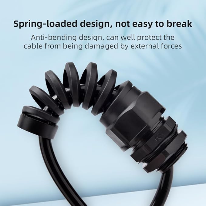 Strain Relief Cord Connector, CGELE 5 Pack NPT 1/2" Waterproof Cable Gland Cord Grip Spiral Adjustable Connector Strain Relief Cord Connectors Joints Nylon with Gaskets