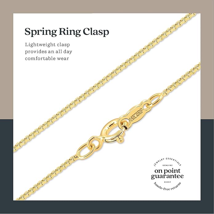 KEZEF 18k Gold Over Sterling Silver 1mm Box Chain Necklace Made in Italy | 925 Sterling Silver Necklace for Women | Rose Gold Chain for Women Men