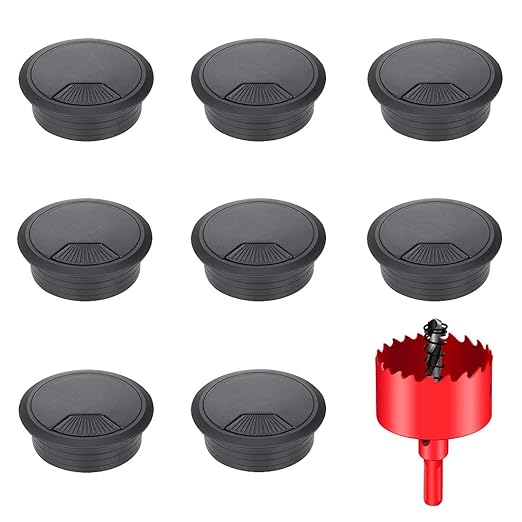 TuTuYa 8PCS Desk Grommet, Desk Grommet 2Inch(50mm) Desk Cable Grommet Desk Cable Hole Covers with Hole Saw, Ideal Solution for Office and Home Table Cable (Black, 2Inch_50mm)