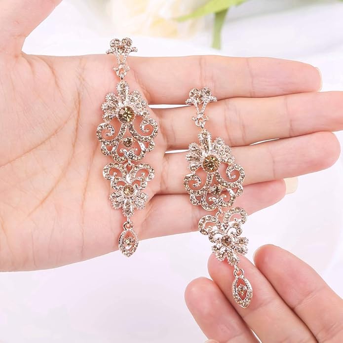 mecresh Gold/Silver Rhinestone Chandelier Wedding Bridal Dangle Earrings