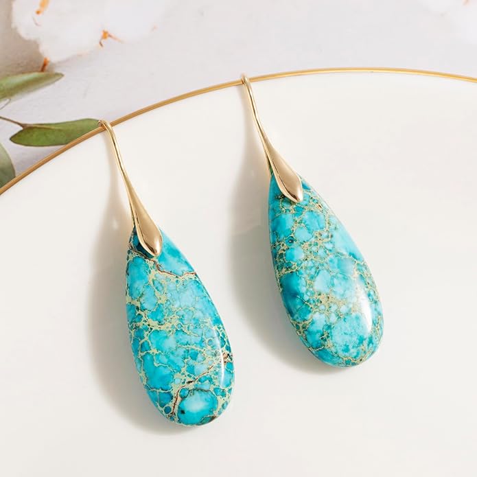 SELOVO Stone Fishhook Dangle Drop Earrings Statement Earrings for Women Stone