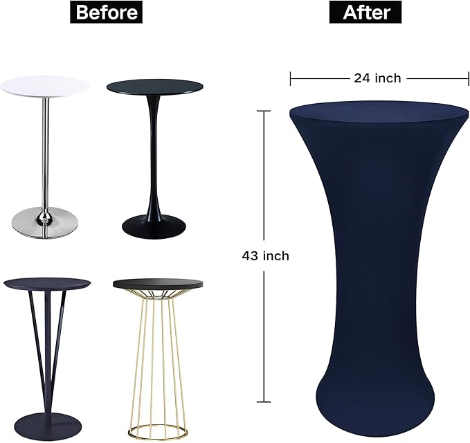 2PCS 24x43 Inch Round Fitted Cocktail Table Cover Navy Spandex Cocktail Table Cloth Highboy Fitted Tablecloth High Top Table Cloths for Party Pub Banquet Bistro