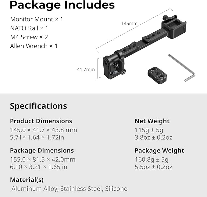 SmallRig Adjustable Camera Monitor Mount with Quick Release NATO Clamp, Cold Shoe Mount, Anti-Twist Design for DJI RS 4 Mini/RS 2 / RSC 2 / RS 3 / RS 3 Pro/RS 3 Mini - 5337