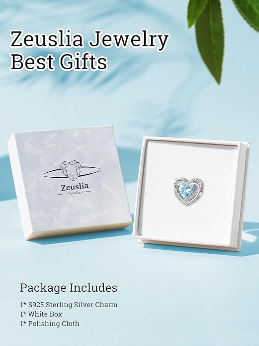 Heart Birthstone Charms for Bracelets, 925 Sterling Silver Women Bead Charms for Charm Bracelets Necklace, Mother's Day Birthday Anniversary Jewelry Gifts for Wife Mom Grandma Daughter